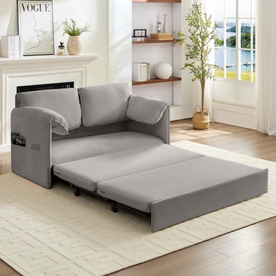 Mjkone 3 in 1 Convertible Pull Out Sleeper Sofa Bed with Pockers, Thicked Cushions , Velvet Pull out Lounge Loveseat Couch