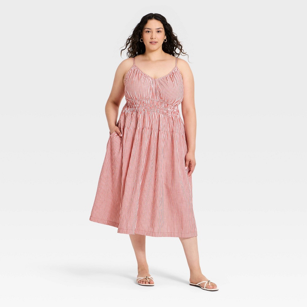 Women's Plus Midi A-Line Summer Dress - Ava & Viv™ Red Striped 3X