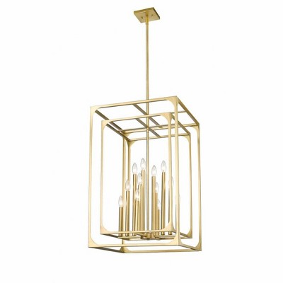 Rubbed Brass 12-Light Candle Chandelier with Openwork Frame