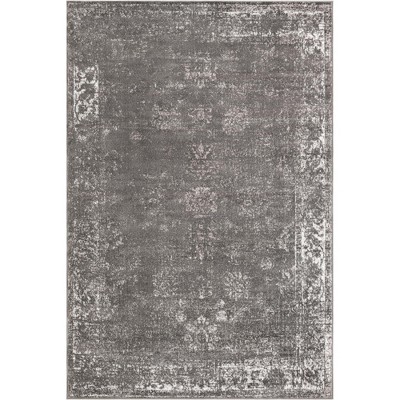 Reversible Easy-Care Dark Grey Synthetic 6'x9' Rectangular Rug