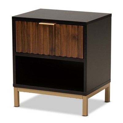 Uriel Two-Tone Wood and Metal 1Drawer Nightstand Natural Brown/Black/Gold - Baxton Studio