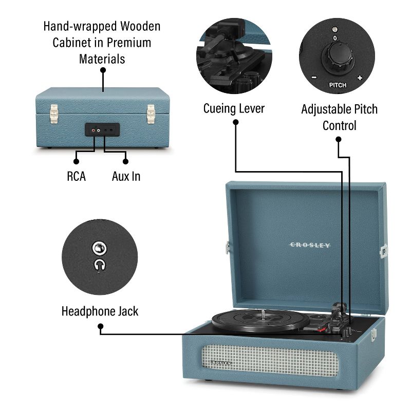 Crosley Voyager Bluetooth Vinyl Record Player - Washed Blue, 5 of 18