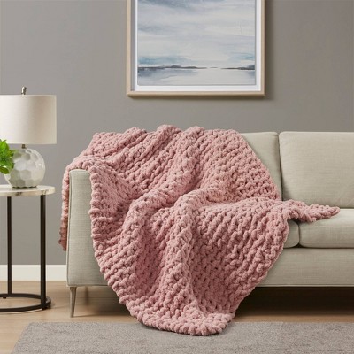 Blush Chenille Luxurious Chunky Knit 50"x60" Throw Blanket