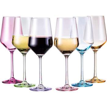 The Wine Savant Italian Colored Crystal Wine Glasses, Perfect for All Celebrations, Unique Style & Home Decor - 6 pk
