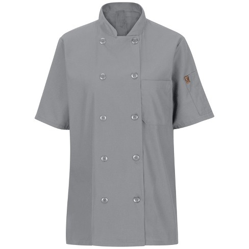 Red Kap Women's Short Sleeve Chef Coat With Oilblok + Mimix, Grey - X Small