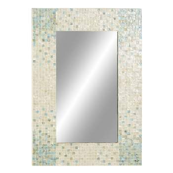 Mother of Pearl Handmade Mosaic Wall Mirror with Blue Corners Cream - Olivia & May