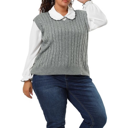 Resoneer Demon Play boezem Agnes Orinda Women's Plus Size V Neck Knit Sleeveless Pullover Sweater Vests  Gray 4x : Target