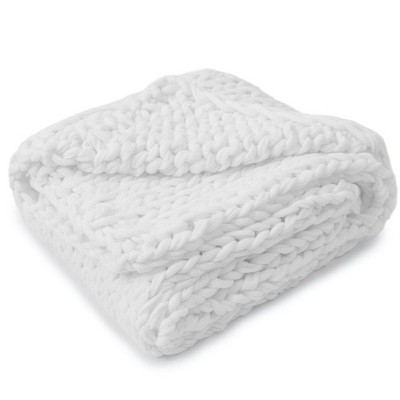 Ultra Plush White Chunky Knit Throw Blanket