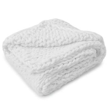 Cheer Collection Chunky Cable Knit Throw Blanket - 50" x 60" (White)