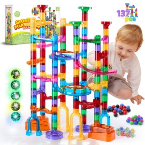 Joyfy 137Pcs Glowing Marble Run - STEM Toy Construction Building Blocks with 15 Glow in The Dark Plastic Marbles, Birthday Gift for Boys  Girls 3+ - 1 of 4