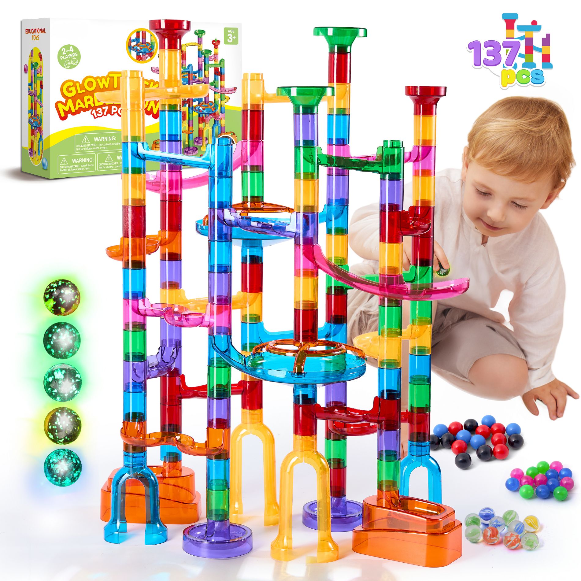 Joyfy Glowing Marble Run 137/150/170/207/236Pcs Kids Construction Building Blocks Toys STEM Educational Toy Gifts for Boys Girls 3 4 5 6 7 8 Years Old