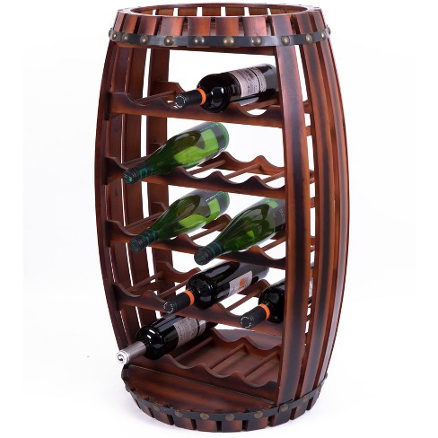 Vintiquewise Rustic Barrel Shaped Wooden Wine Rack For 23 Bottles : Target