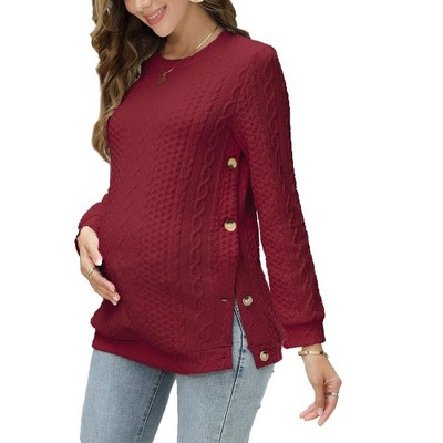 Maternity Nursing Pullover Sweater Double Split with Buttons