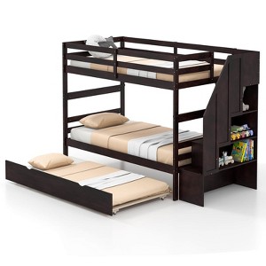 Infans Twin over Twin Wooden Bunk Bed w/ Trundle Storage Stairs Convertible Espresso - 1 of 4