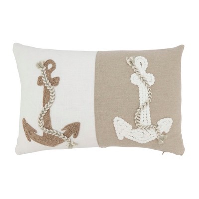 Saro Lifestyle Anchors of Adventure Poly Filled Throw Pillow, Beige, 12"x18"