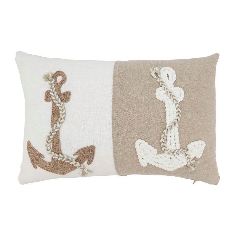 Saro Lifestyle Anchors of Adventure Down Filled Throw Pillow, Beige, 12"x18", 1 of 4