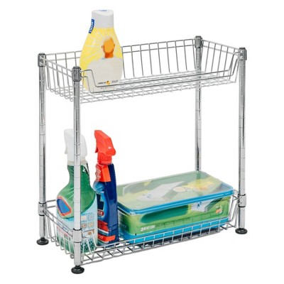 Shelving.com 2-Tier Chrome Wire Basket Rack, Standard Duty - 8"d x 18"w x 18"h