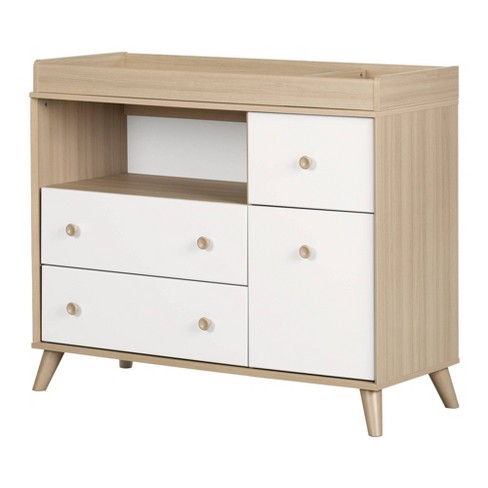 Yodi Changing Table With Drawers Soft Elm And Pure White South