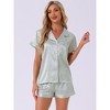 cheibear Women's Silky Satin Button Down Shirt with Shorts Sleepwear Pajama Sets - 3 of 4