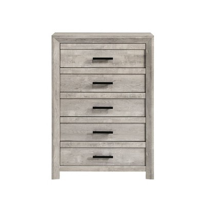 Ash White 5-Drawer Chest with Black Pulls