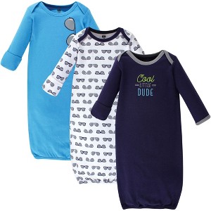 Hudson Baby Infant Boys Cotton Long-Sleeve Gowns 3pk, Cool Little Dude, 0-6 Months - 1 of 4