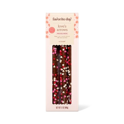 Valentine's Pretzel Rods Dipped in Belgian Milk Chocolate with Heart Quins - 4.4oz - Favorite Day™