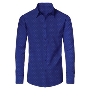 Galaxy By Harvic Men's Slim Fit  Long  Sleeve Stretch Printed Dress Shirts - 1 of 4