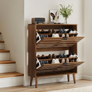 Racxily Medieval Shoe Cabinet, Walnut Finish Storage with 2 Flip Drawers for Corridor & Entrance - 1 of 4