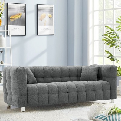 Sofa Couch, Living Room Couch With 2 Pillows, Metal Legs, Wide Arm And Backrest Modern Upholstered Comfy Couch Sofas