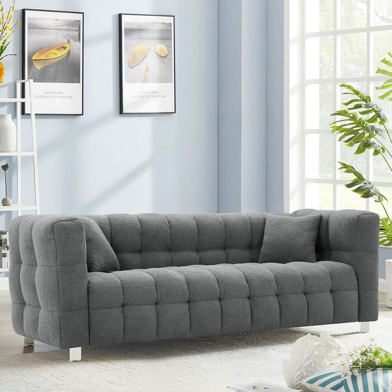 Sofa Couch, Living Room Couch With 2 Pillows, Metal Legs, Wide Arm And Backrest Modern Upholstered Comfy Couch Sofas, 1 of 6