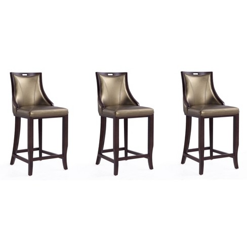 Set of 3 Emperor Upholstered Beech Wood Faux Leather Barstools Bronze Manhattan Comfort