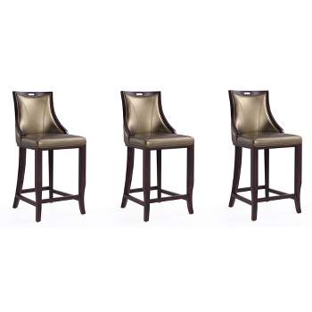 Set of 3 Emperor Upholstered Beech Wood Faux Leather Barstools - Manhattan Comfort