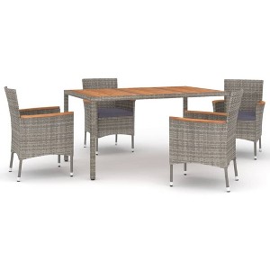 vidaXL Patio Dining Set with Cushions Outdoor Dinner Armchair Gray Poly Rattan - 59.1" Table Length 4 Items - 1 of 4