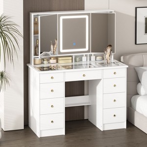 Famapy 43"W Large Vanity Table 9-Drawer Vanity Set with Crystal Pulls and Versatile Mirror Lighting - 1 of 4