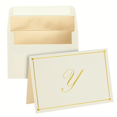 Pipilo Press 24 Pack Ivory Gold Foil Letter Blank Note Cards with Envelopes 4x6, Initial Monogrammed Personalized Stationery Set