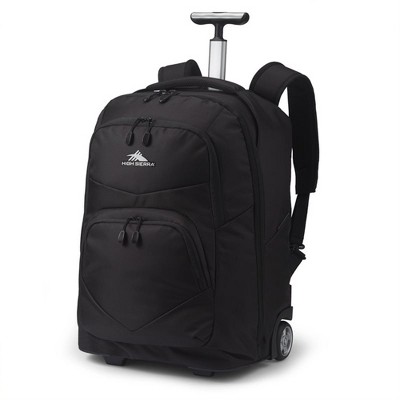 High Sierra Freewheel Pro Wheeled Backpack with 360 Degree Reflectivity, Rotating Handle, Large Main Compartment, and Laptop Sleeve, Black