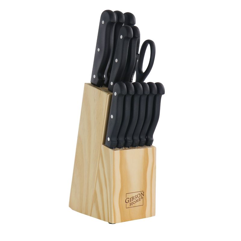 Gibson Home Westover 13 Piece Stainless Steel Cutlery Set in Black with Wood Storage Block, 1 of 12