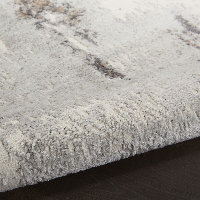 Grey Ivory 8' x 10' Abstract Synthetic Easy Care Rug