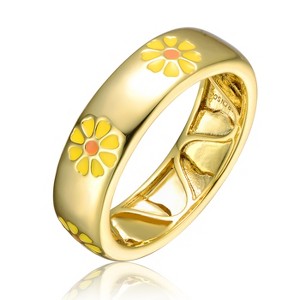 Guili 14k Gold Plated Yellow & Orange Enamel Daisy Stacking Band Ring for Kids & Teens, a Fun & Vibrant Floral-Inspired Accessory, Size 6-8 - 1 of 3