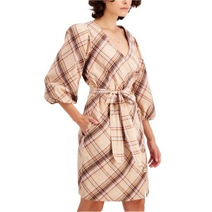 I.N.C International Concepts Womens Puff-Sleeve Wrap A-line Dress, Metallic, 8 - 1 of 1