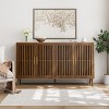 HDZNVF 63 inch Walnut Sideboard Buffet Cabinet With Storage, Grille-Striped 4 Doors Sideboard - 2 of 4