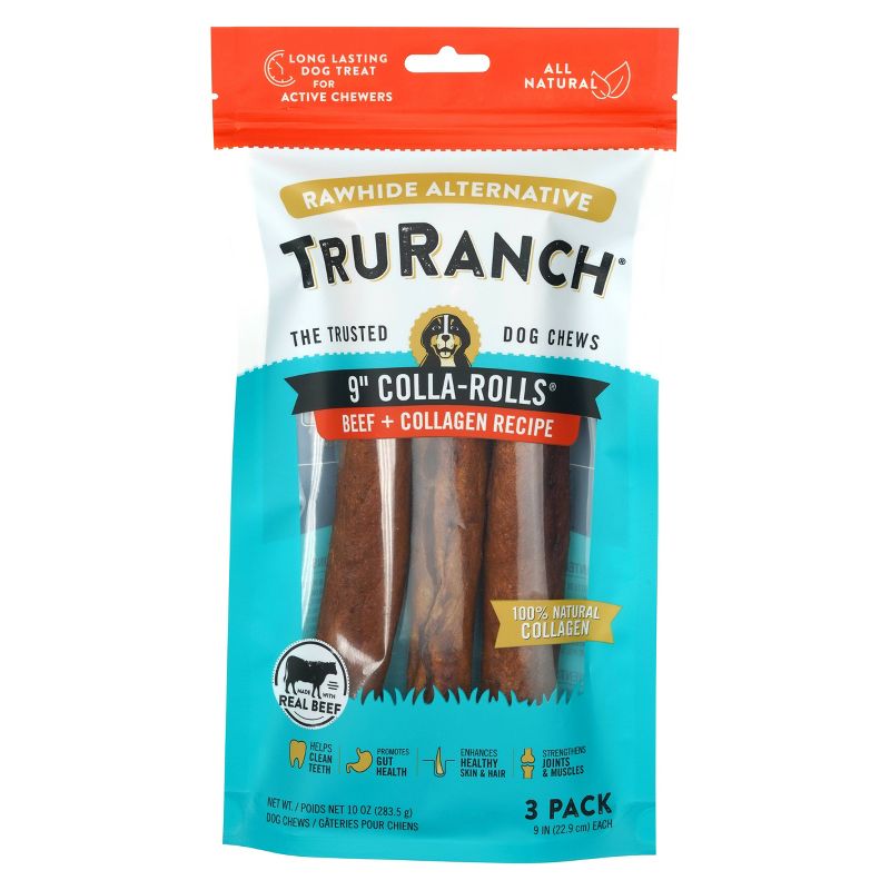 TruRanch 9&#34; Collagen Rolls Beef Flavor Dog Treats - 10oz/3ct, 1 of 5