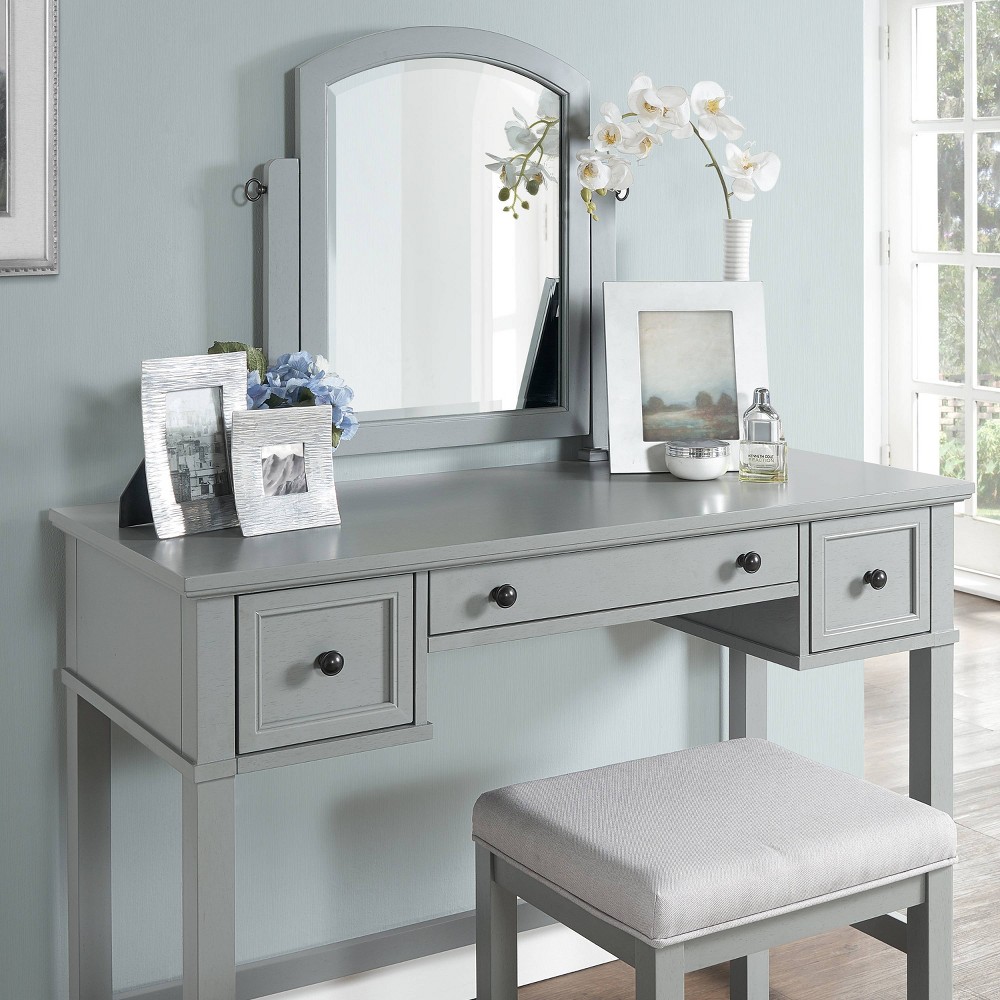 Photos - Pouffe / Bench Crosley Vista Vanity Stool Linen Vintage/Dove Gray - : Solid Hardwood, Padded, Traditional Design 