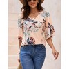 Clearlove Women's Blouse 3/4 Bell Sleeve Panel V Neck Floral Printed T- Shirts Loose Casual Tops - 4 of 4
