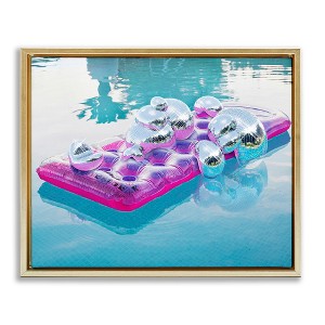 Stupell Industries Summer Pool Disco Balls Floating Frame Canvas Art, Gold, 21" x 17" - 1 of 4