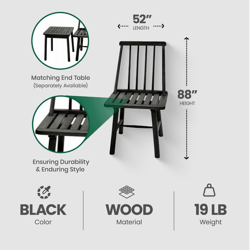 Jack Post 250 Pound Capacity Robust Classic Design Farmhouse Armless Indonesian Hardwood Chair for Indoor or Outdoor Use, Black, 3 of 7