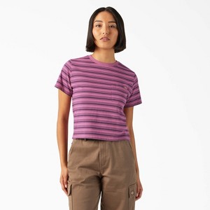 Dickies Women's Large Striped Cropped Pocket T-Shirt - 1 of 3