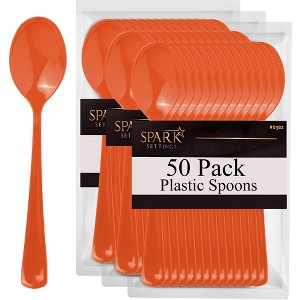 Plastic Spoons Disposable 50 Pack, Heavy Duty Plastic Silverware, Plastic Cutlery Ideal for Hot and Cold Food, Plastic Utensils - SparkSettings - 1 of 4