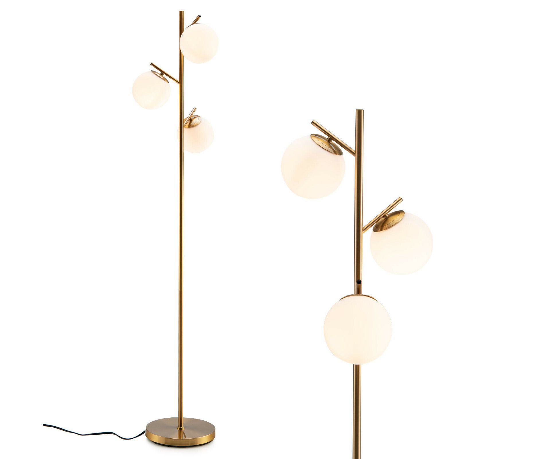 Modern Globe Floor Lamp 3 Light Frosted Glass Standing Lamp Gold Living Room Bedroom 66.5"