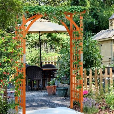 Natural Fir Wood Garden Arbor with Arch and Pergola Top